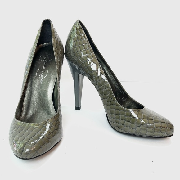 JESSICA SIMPSON GRAY CROCO HEELS - Picture 1 of 8